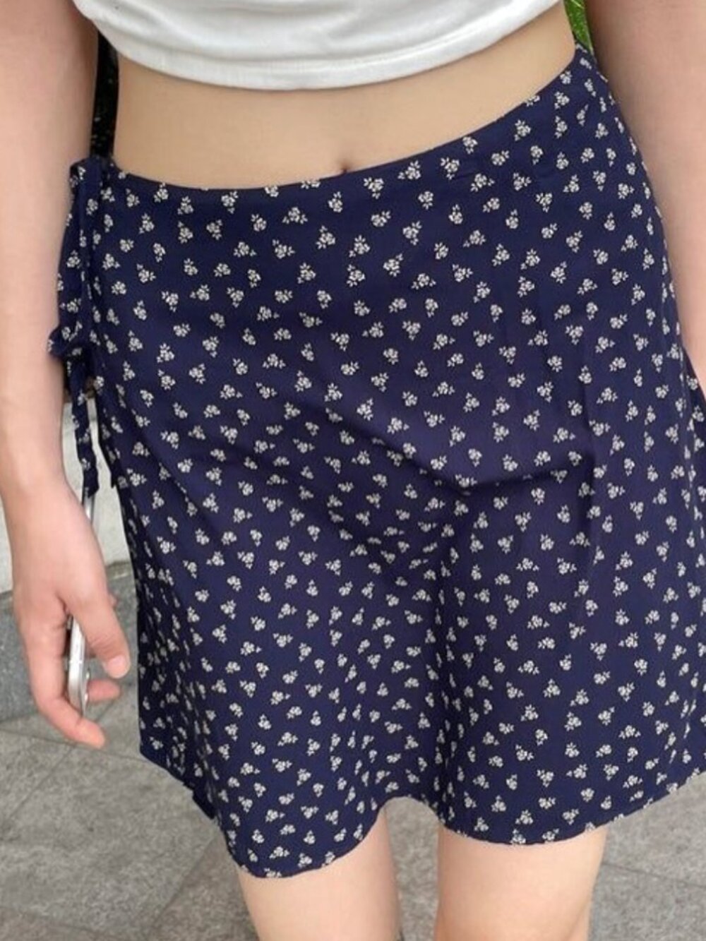 Brandy Melville Navy Blue Floral Genevieve Wrap Mini Skirt